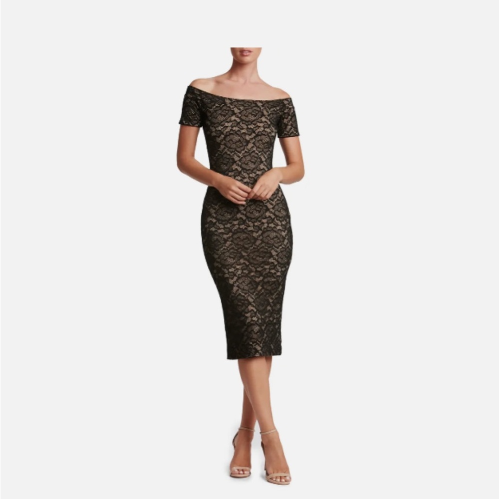 Dress the Population Black and Nude Lace Midi Dress